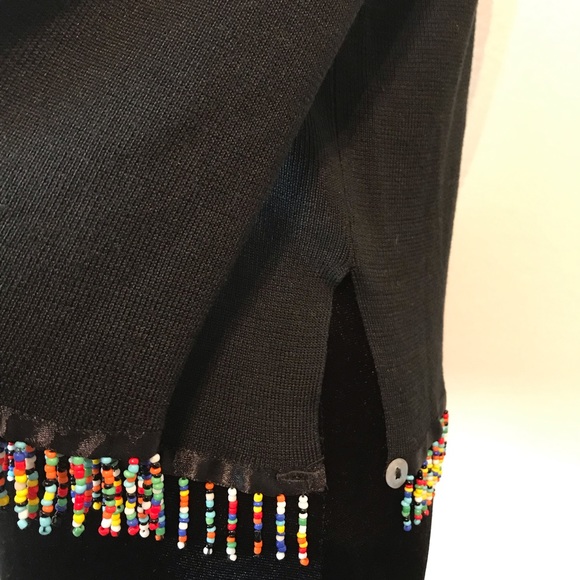 Joseph A Silk Black V-Neck Pull-over Top with Bead Fringe Size M - Picture 5 of 8